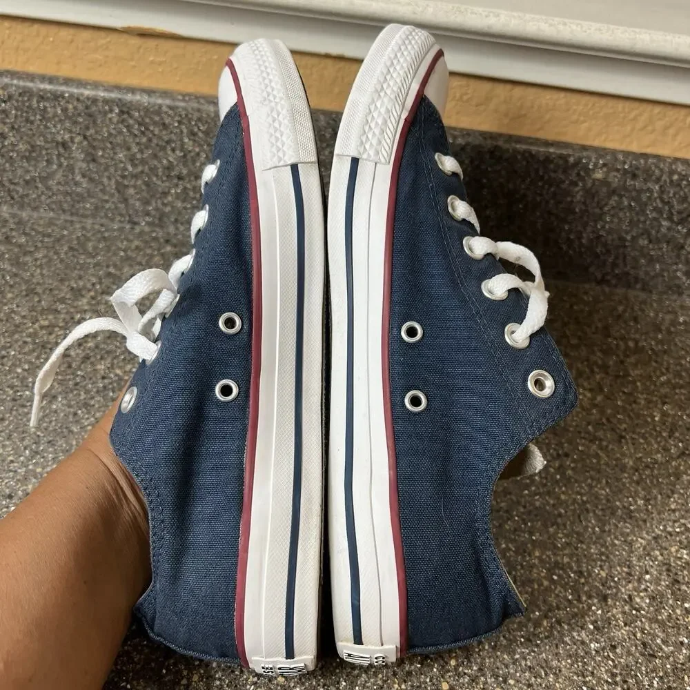 Converse All Star Womens 10 Blue Canvas Sneaker Lace Up Low Mens 8 Double Tongue